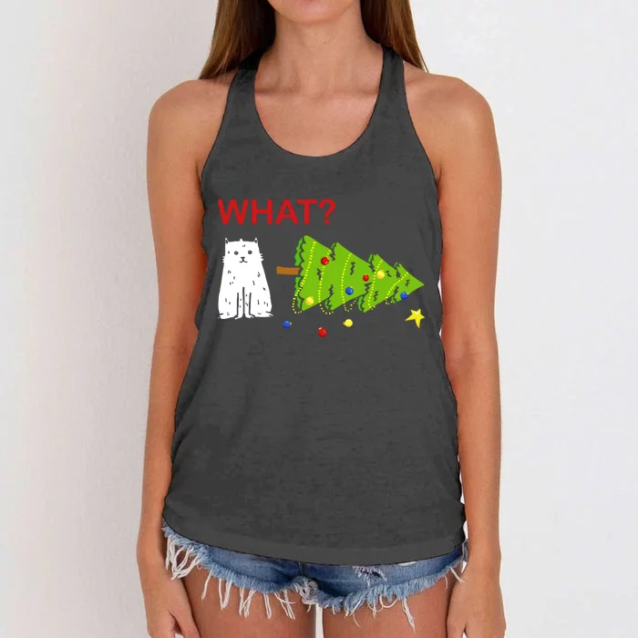 Funny Christmas XMas Cat What? Women's Knotted Racerback Tank