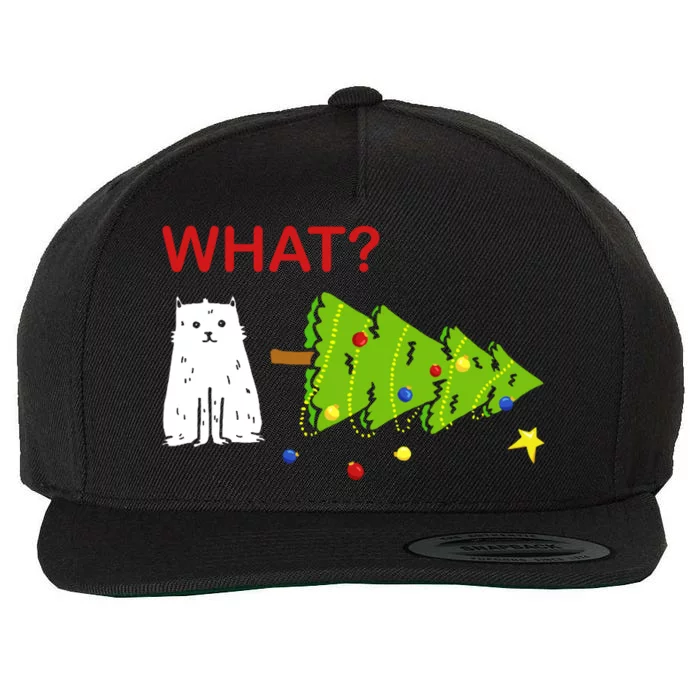 Funny Christmas XMas Cat What? Wool Snapback Cap