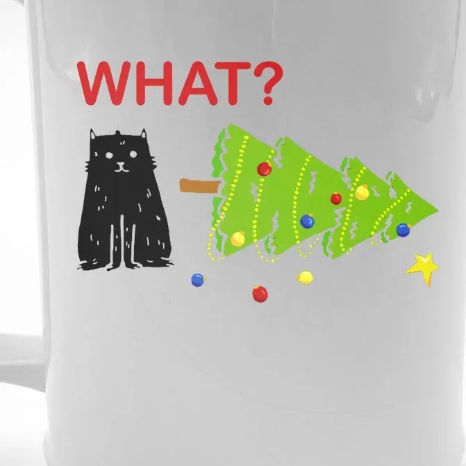 Funny Christmas XMas Cat What? Front & Back Beer Stein