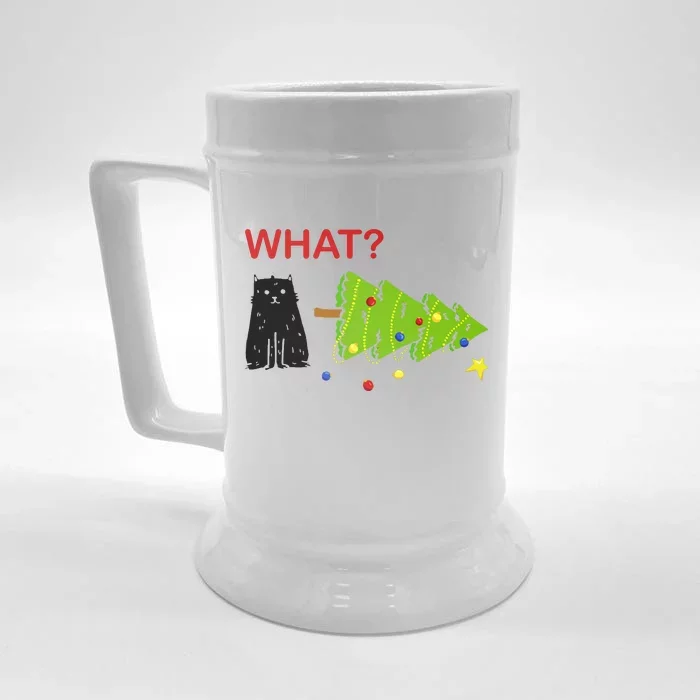 Funny Christmas XMas Cat What? Front & Back Beer Stein