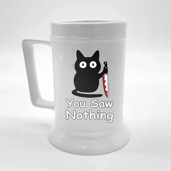 Funny Cat You Saw Nothing Funny Black Cat Gift Idea Front & Back Beer Stein