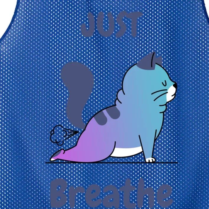 Funny Cat Yoga Just Breathe Cute Mediation Gift Mesh Reversible Basketball Jersey Tank