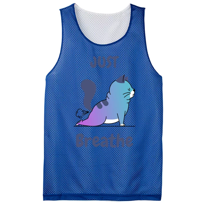 Funny Cat Yoga Just Breathe Cute Mediation Gift Mesh Reversible Basketball Jersey Tank