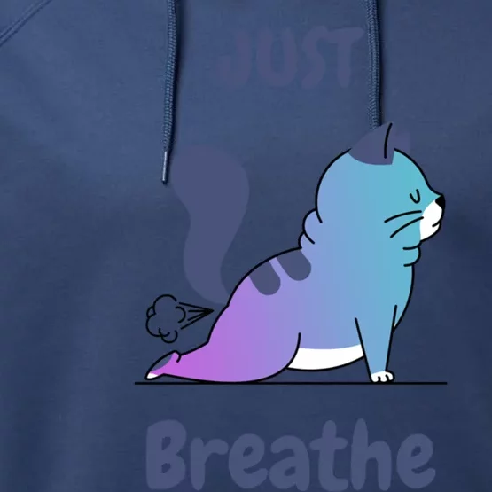 Funny Cat Yoga Just Breathe Cute Mediation Gift Performance Fleece Hoodie