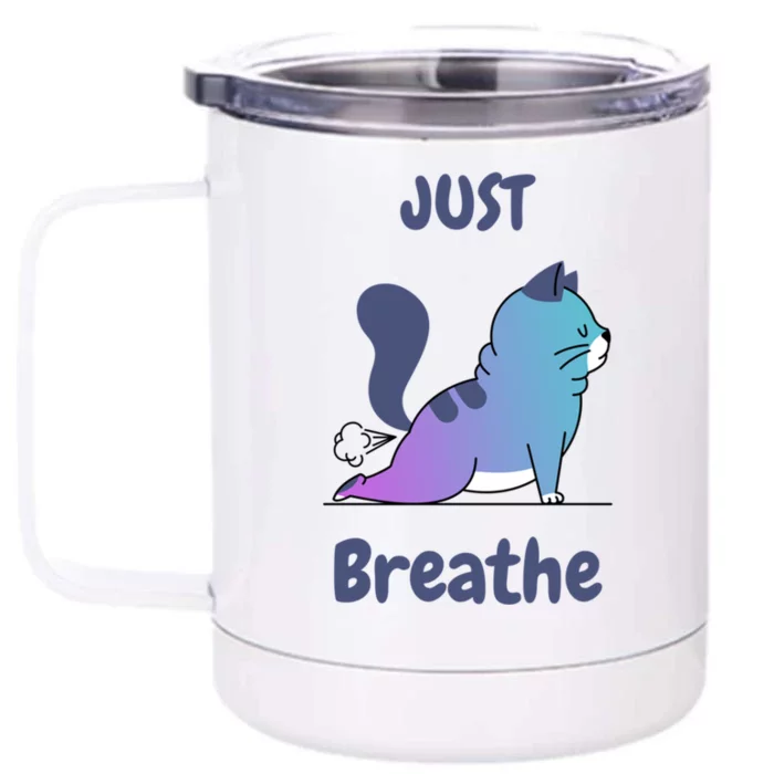 Funny Cat Yoga Just Breathe Cute Mediation Gift Front & Back 12oz Stainless Steel Tumbler Cup