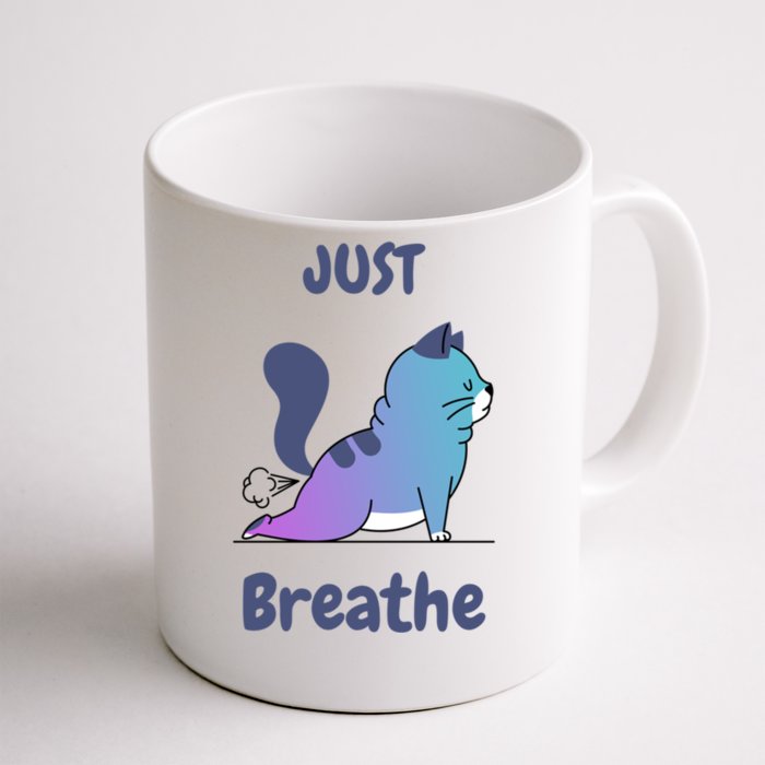 Funny Cat Yoga Just Breathe Cute Mediation Gift Front & Back Coffee Mug