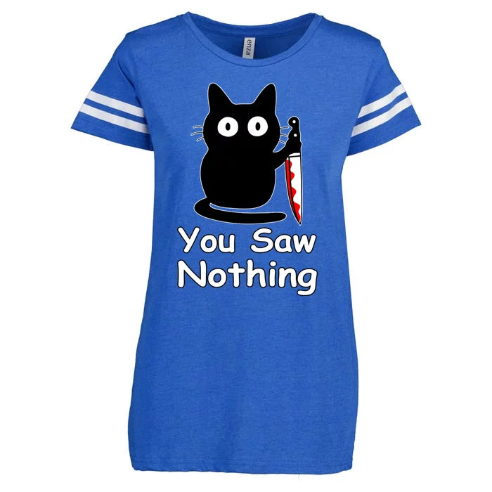 Funny Cat You Saw Nothing Funny Black Cat Gift Idea Enza Ladies Jersey Football T-Shirt