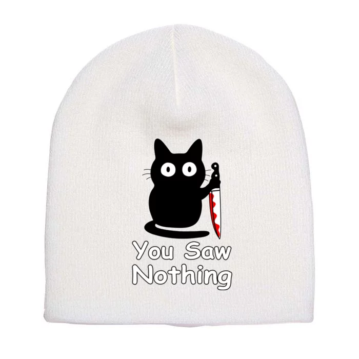 Funny Cat You Saw Nothing Funny Black Cat Gift Idea Short Acrylic Beanie