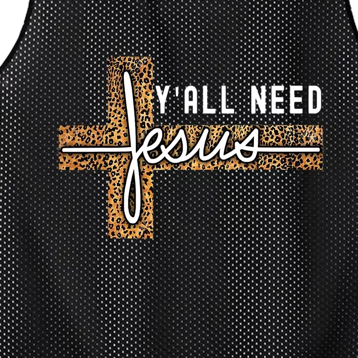 Funny Christian Y'all Need Jesus Graphic Tees Leopard Cross Mesh Reversible Basketball Jersey Tank