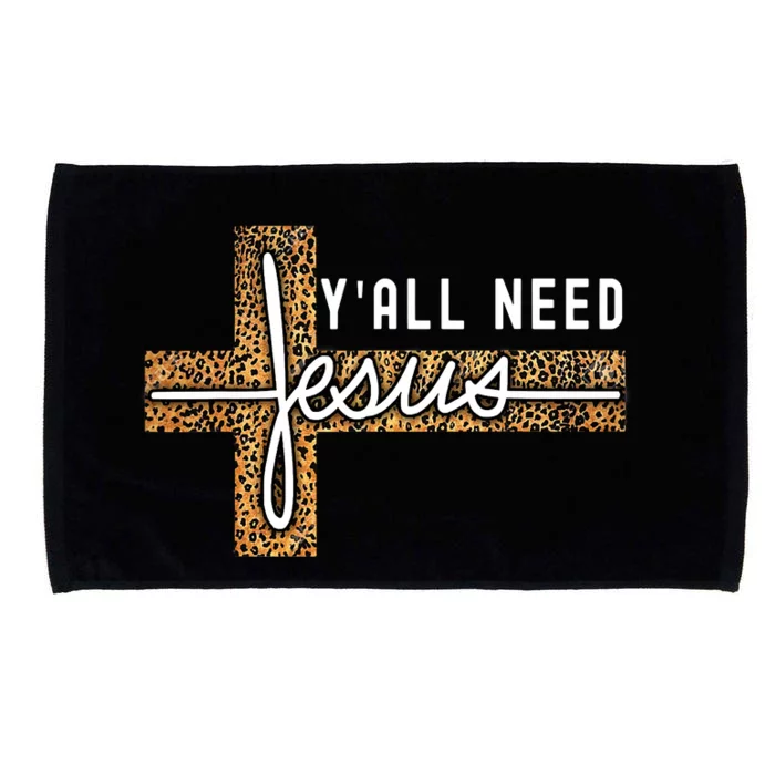 Funny Christian Y'all Need Jesus Graphic Tees Leopard Cross Microfiber Hand Towel