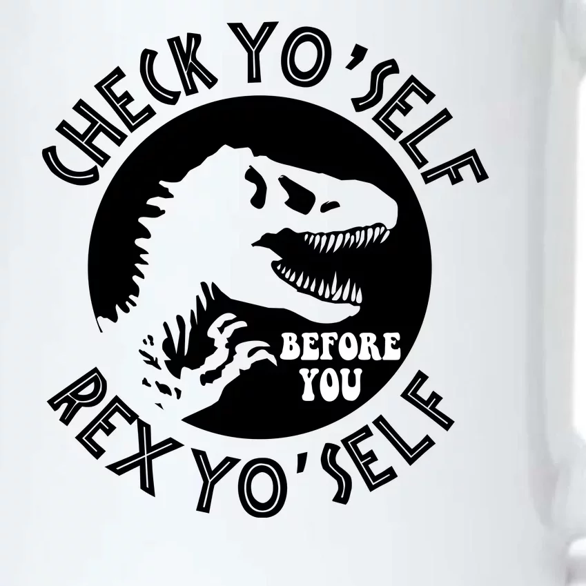 Funny Check Yourself Before You Rex Yourself T Rex Design Black Color Changing Mug