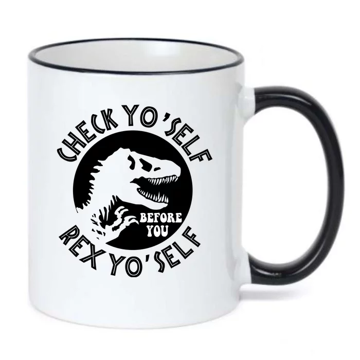 Funny Check Yourself Before You Rex Yourself T Rex Design Black Color Changing Mug