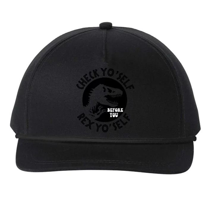 Funny Check Yourself Before You Rex Yourself T Rex Design Snapback Five-Panel Rope Hat