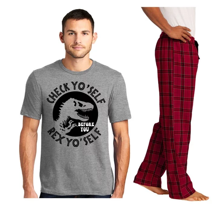 Funny Check Yourself Before You Rex Yourself T Rex Design Pajama Set