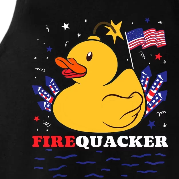 Firecracker Duck 4th Of July Patriotic Day Usa Flag Funny Ladies Tri-Blend Wicking Tank