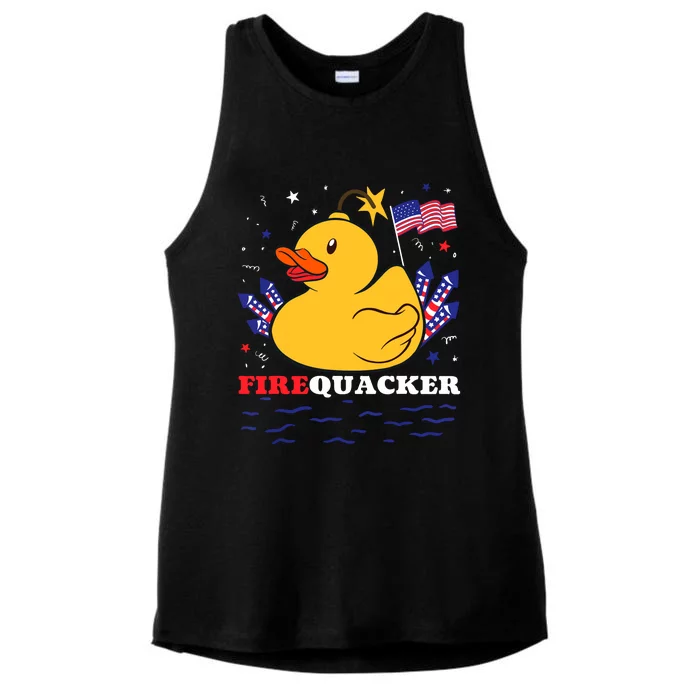 Firecracker Duck 4th Of July Patriotic Day Usa Flag Funny Ladies Tri-Blend Wicking Tank