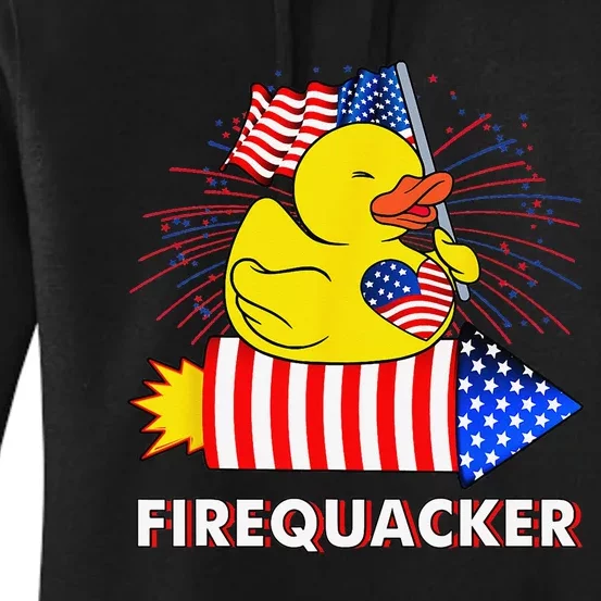 Firequacker Duck 4th of July Fireworks America US FLag Women's Pullover Hoodie