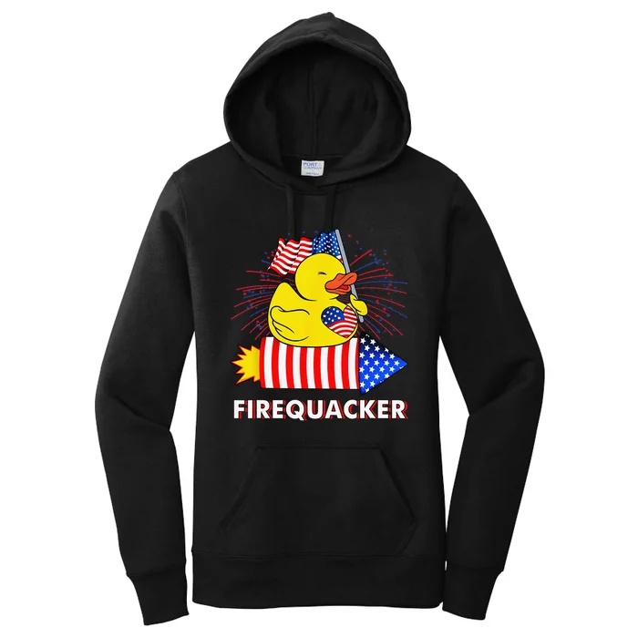 Firequacker Duck 4th of July Fireworks America US FLag Women's Pullover Hoodie