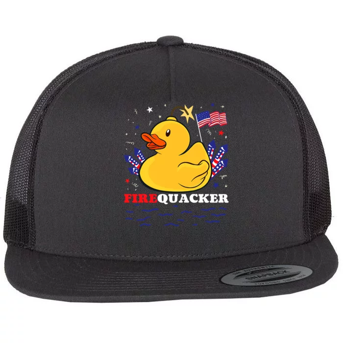 Firecracker Duck 4th Of July Patriotic Day Usa Flag Funny Flat Bill Trucker Hat