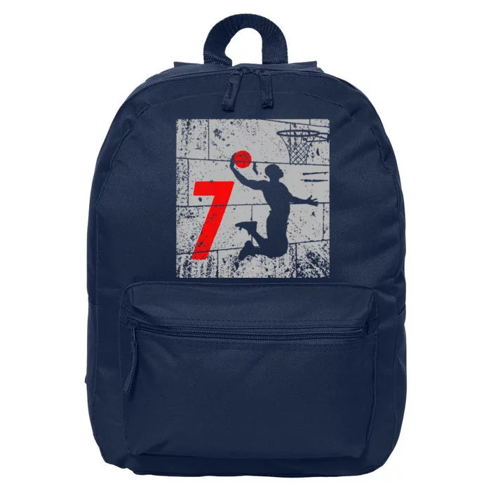 Funny Distressed 7 Year Old 7th Basketball Birthday Slam Dunk 16 in Basic Backpack