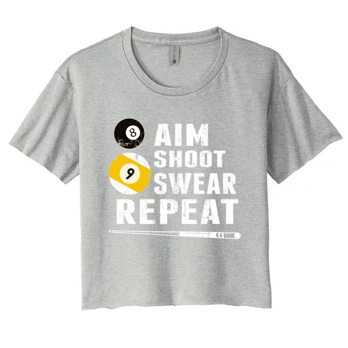 Father's Day Aim Shoot Swear Repeat Billiards Gift For Dad Women's Crop Top Tee