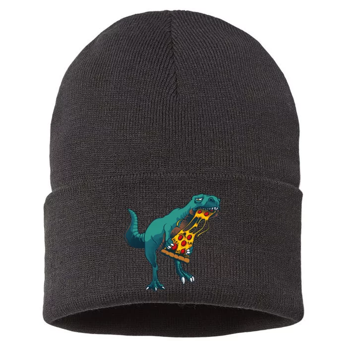 Funny Dinosaur Art For  Dinosaur Pizza Slice Lover Sustainable Knit Beanie