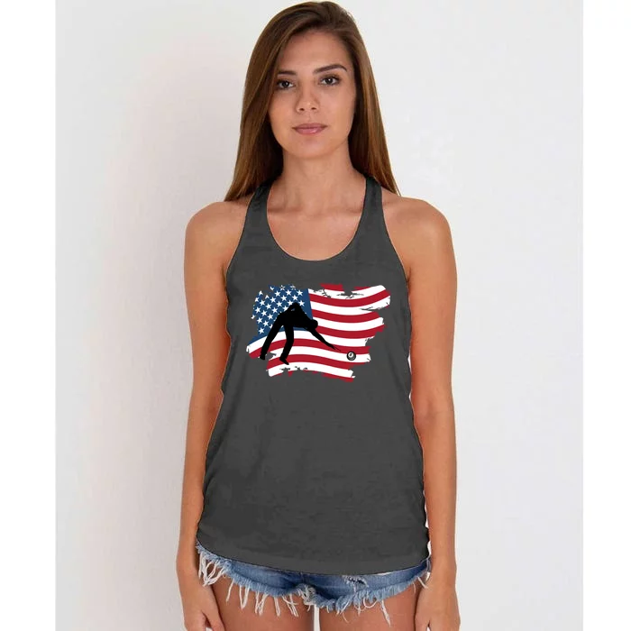 Father's Day American Flag Snooker Billiards Lover Retro Gift For Dad Women's Knotted Racerback Tank