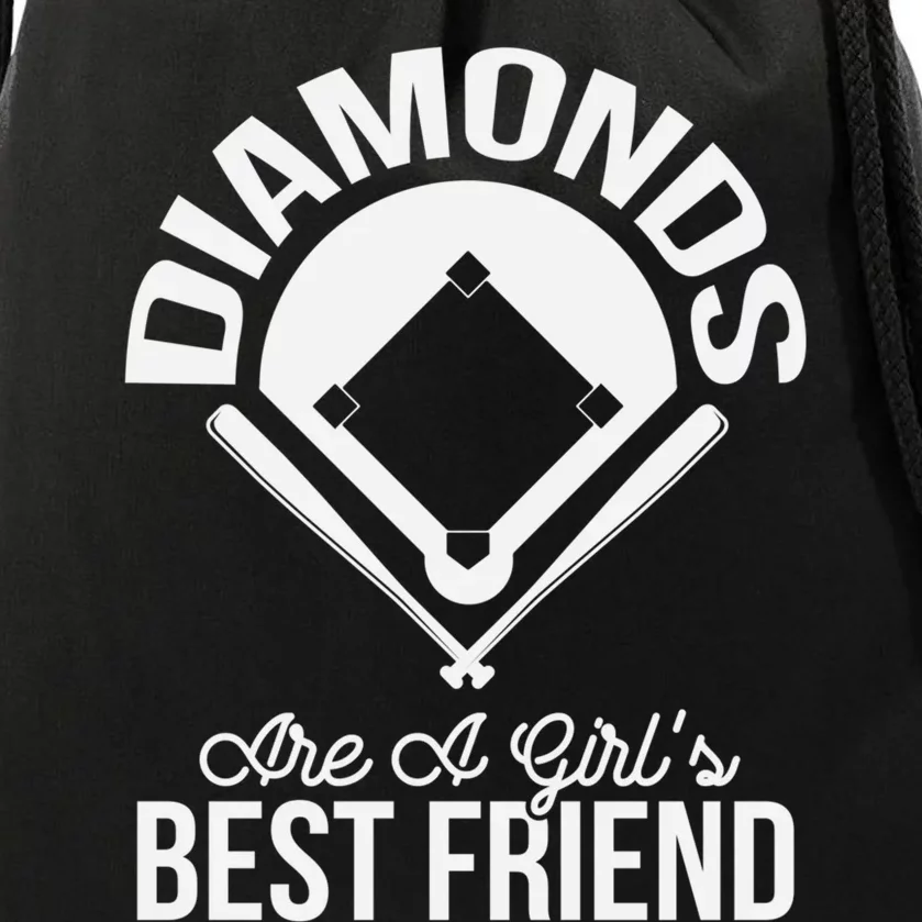 Funny Diamonds Are A Girl's Best Friend Softball Drawstring Bag