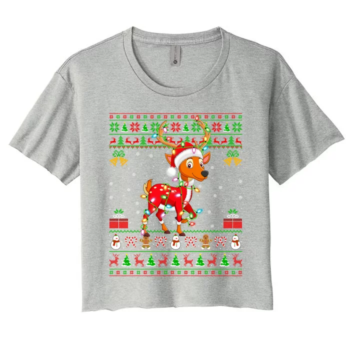 Funny Deer Animal Lover Matching Santa Ugly Deer Christmas Meaningful Gift Women's Crop Top Tee