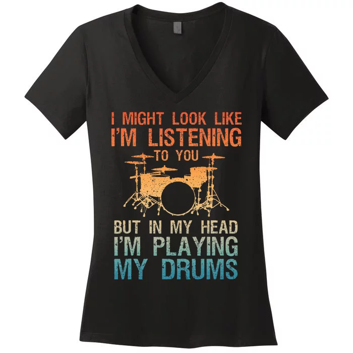 Funny Drummer Art Drum Player Percussion Lover Women's V-Neck T-Shirt