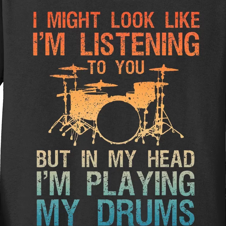 Funny Drummer Art Drum Player Percussion Lover Kids Long Sleeve Shirt