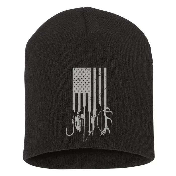 Funny Dad American Flag Fishing Hunting Short Acrylic Beanie