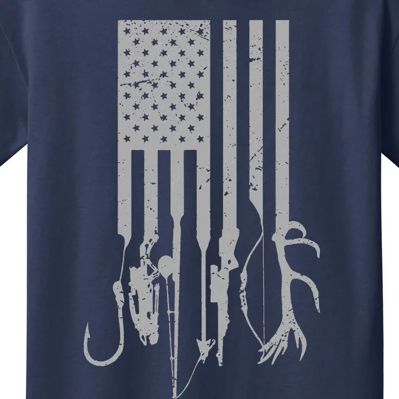 Funny Dad American Flag Fishing Hunting Kids T-Shirt
