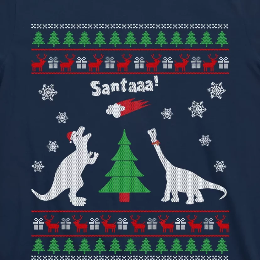 Funny Dinosaurs And Santa Ugly Christmas Sweater T-Shirt