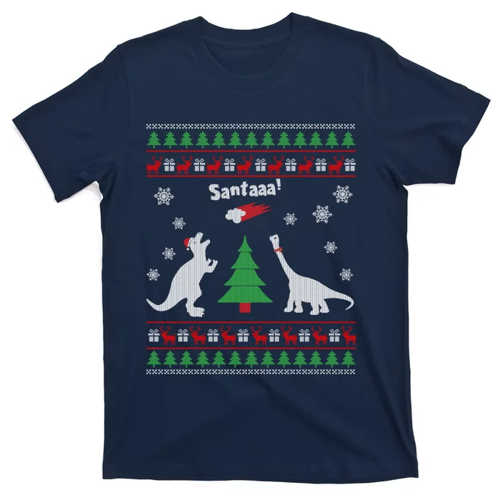 Funny Dinosaurs And Santa Ugly Christmas Sweater T-Shirt