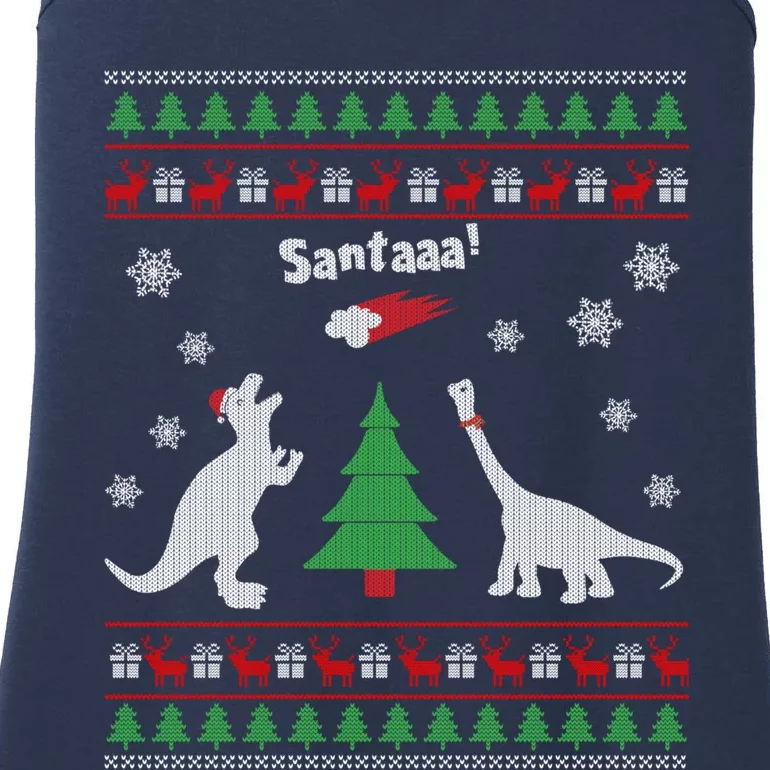 Funny Dinosaurs And Santa Ugly Christmas Sweater Ladies Essential Tank