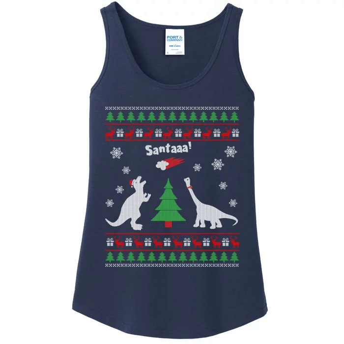 Funny Dinosaurs And Santa Ugly Christmas Sweater Ladies Essential Tank