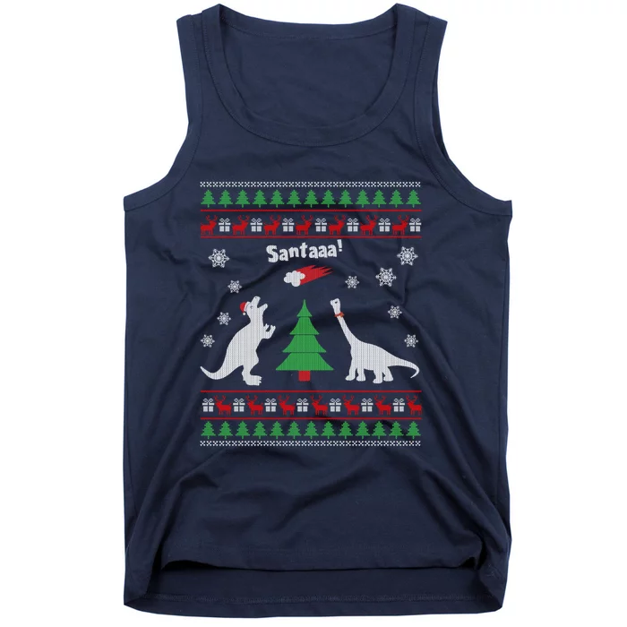 Funny Dinosaurs And Santa Ugly Christmas Sweater Tank Top