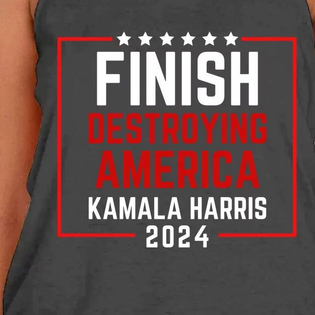 Finish Destroying America Kamala Harris 2024 Women's Knotted Racerback Tank