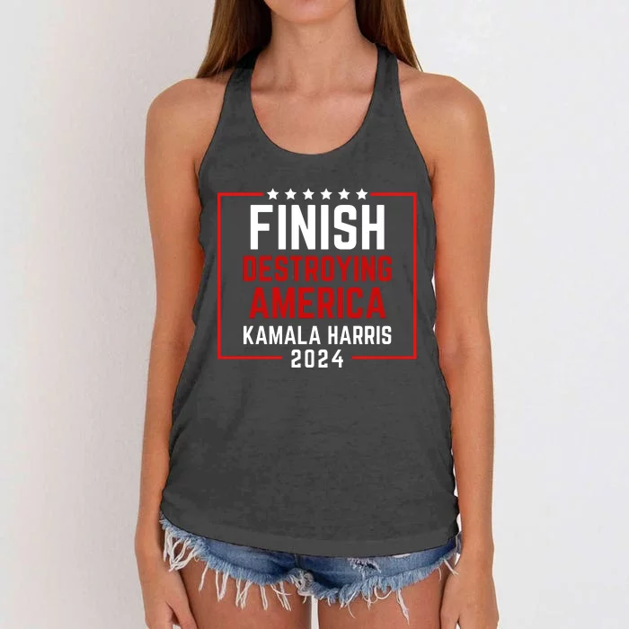 Finish Destroying America Kamala Harris 2024 Women's Knotted Racerback Tank