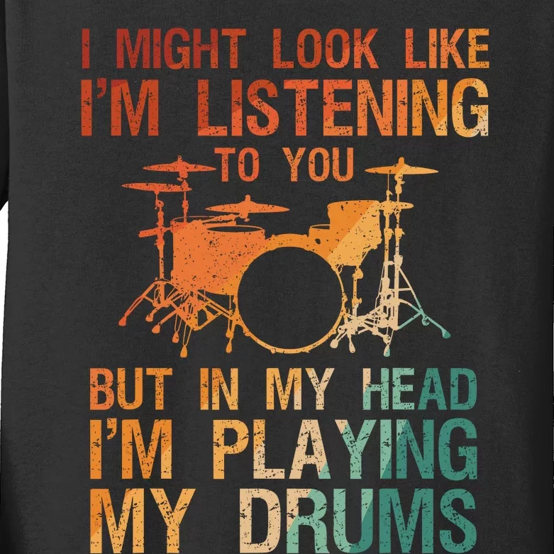 Funny Drummer Art Drum Player Percussion Lover Kids Long Sleeve Shirt