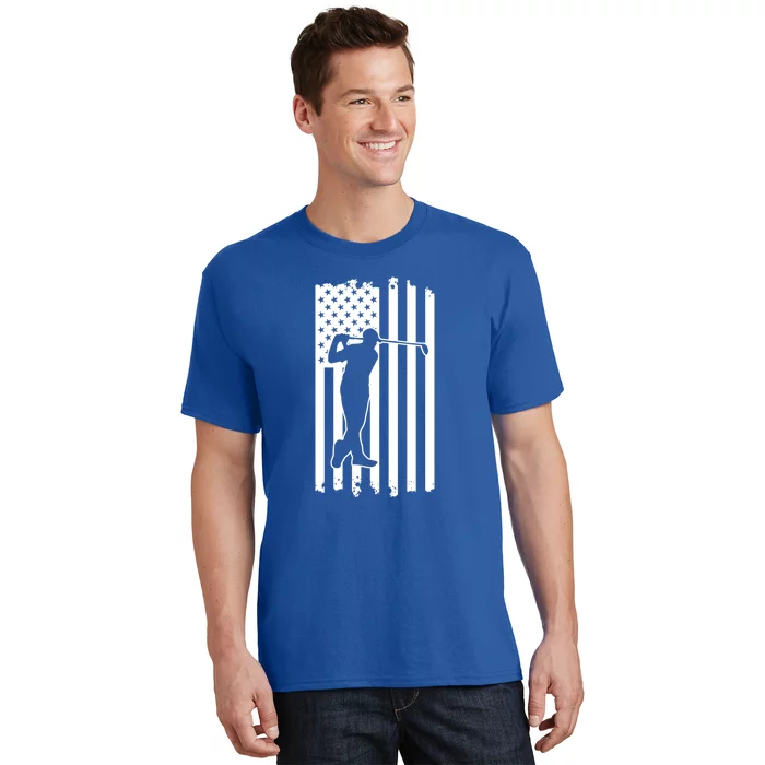 Father's Day American Flag Golf Club Swing Dad Gift Golf Dad T-Shirt