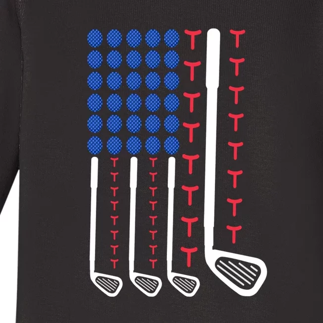 Father's Day American Flag Golfing Gift For Dad Baby Long Sleeve Bodysuit