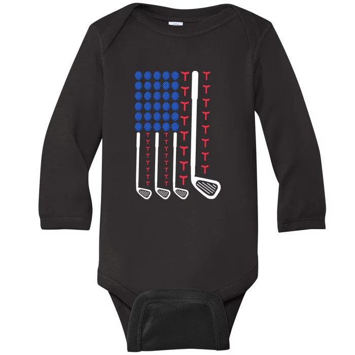 Father's Day American Flag Golfing Gift For Dad Baby Long Sleeve Bodysuit