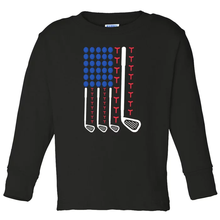 Father's Day American Flag Golfing Gift For Dad Toddler Long Sleeve Shirt