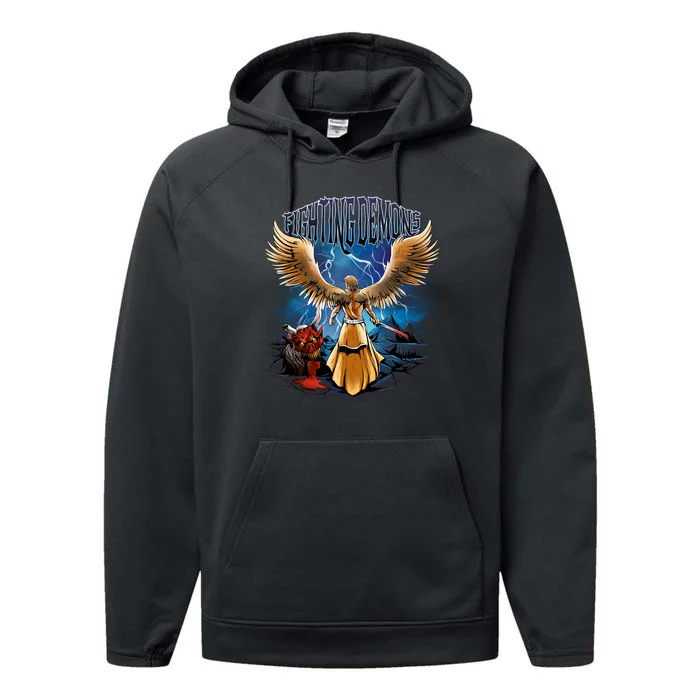 Fighting Demons Angel In Action Performance Fleece Hoodie