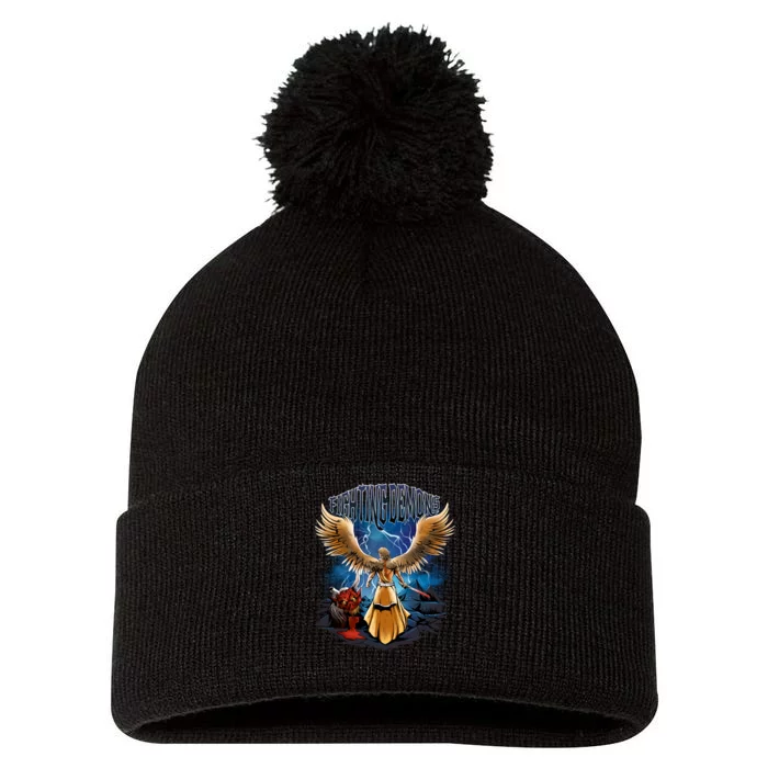 Fighting Demons Angel In Action Pom Pom 12in Knit Beanie