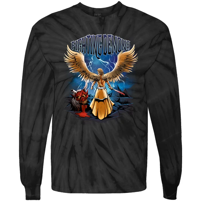 Fighting Demons Angel In Action Tie-Dye Long Sleeve Shirt