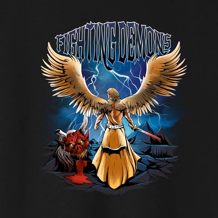 Fighting Demons Angel In Action Women's Crop Top Tee