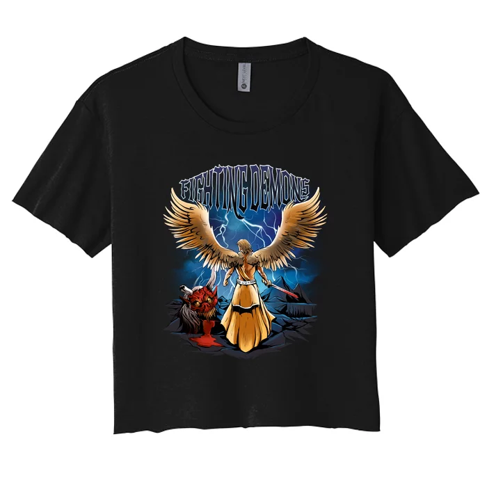 Fighting Demons Angel In Action Women's Crop Top Tee